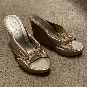 Gold Jessica Simpson cork wedges